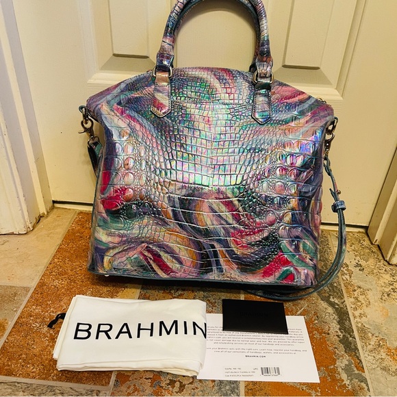 🎁SALE! Brahmin HARD TO FIND! Large Duxbury Croc Embossed Leather in Elope!!! - Picture 2 of 16